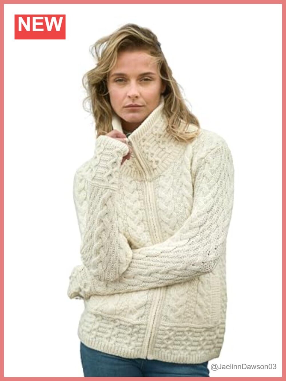 Aran Crafts Merino Wool Double Collar Zip Cardigan Irish Knit